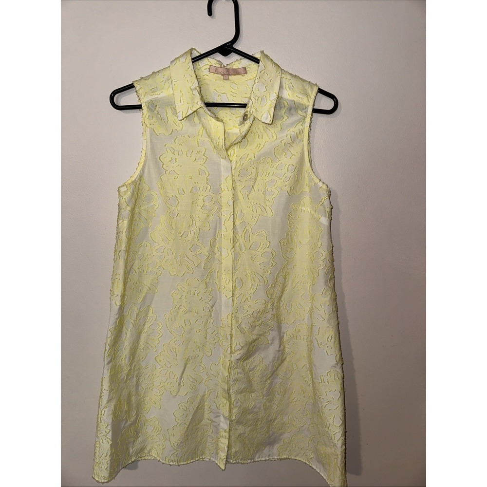 Hutch Dress Sleeveless Yellow Floral Size Small button Up Collar Neck NYC